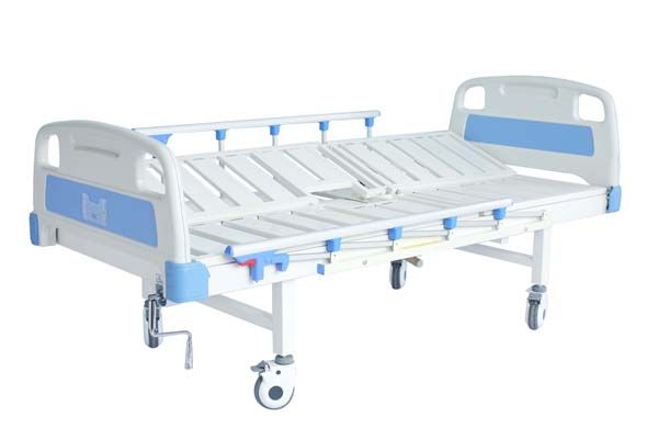 E19B單搖便孔翻身護(hù)理床   (輪、五檔護(hù)欄、條式床面、側(cè)翻身） 